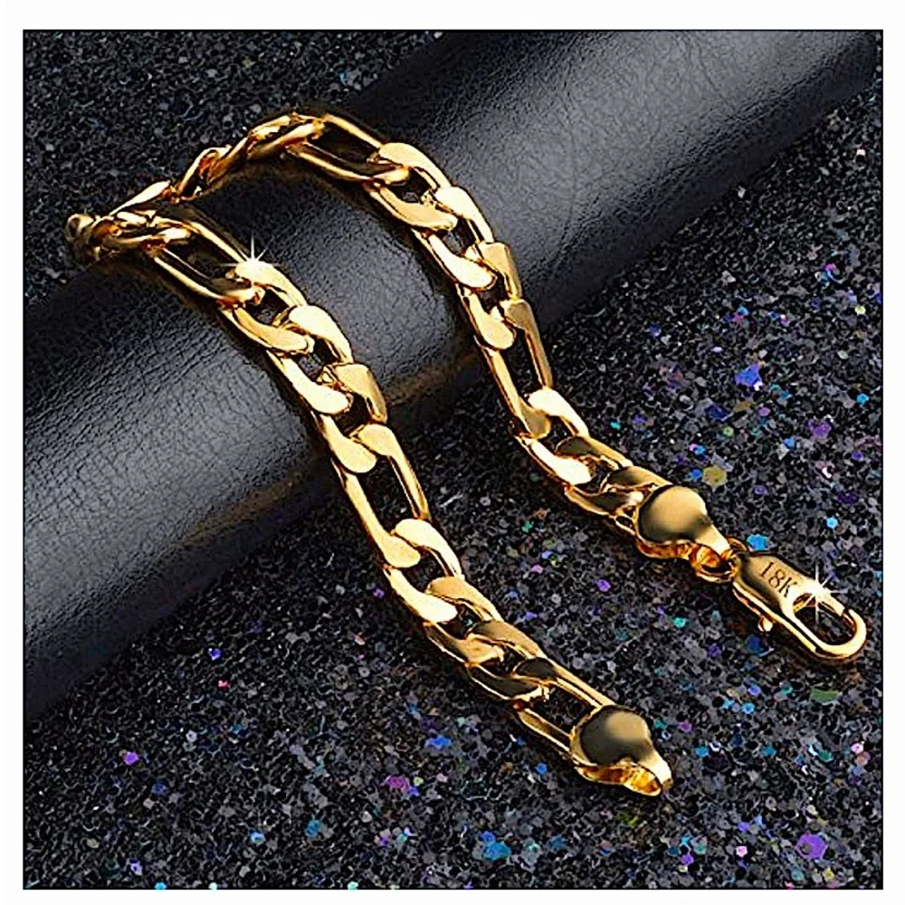 GOLD CUBAN FIGARO CHAIN LINK 8MM UNISEX 18K BRACELET